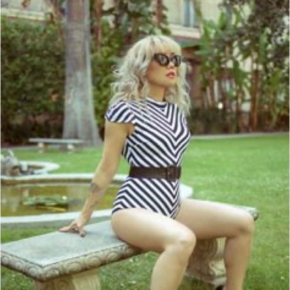 *Rare* La Femme en Noir by Micheline Pitt
striped swimsuit,  - medium